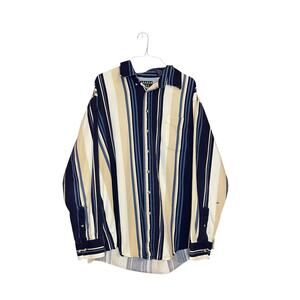 Vintage Striped Button Up Shirt Mens XLT 100% Cotton Trader Bay Classic Normcore